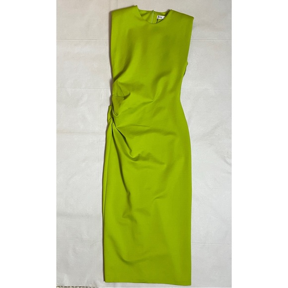 Sold - NWT New Zara Shoulder Pad Draped Sleeveless Green Dress Size M - Picture 5 of 14